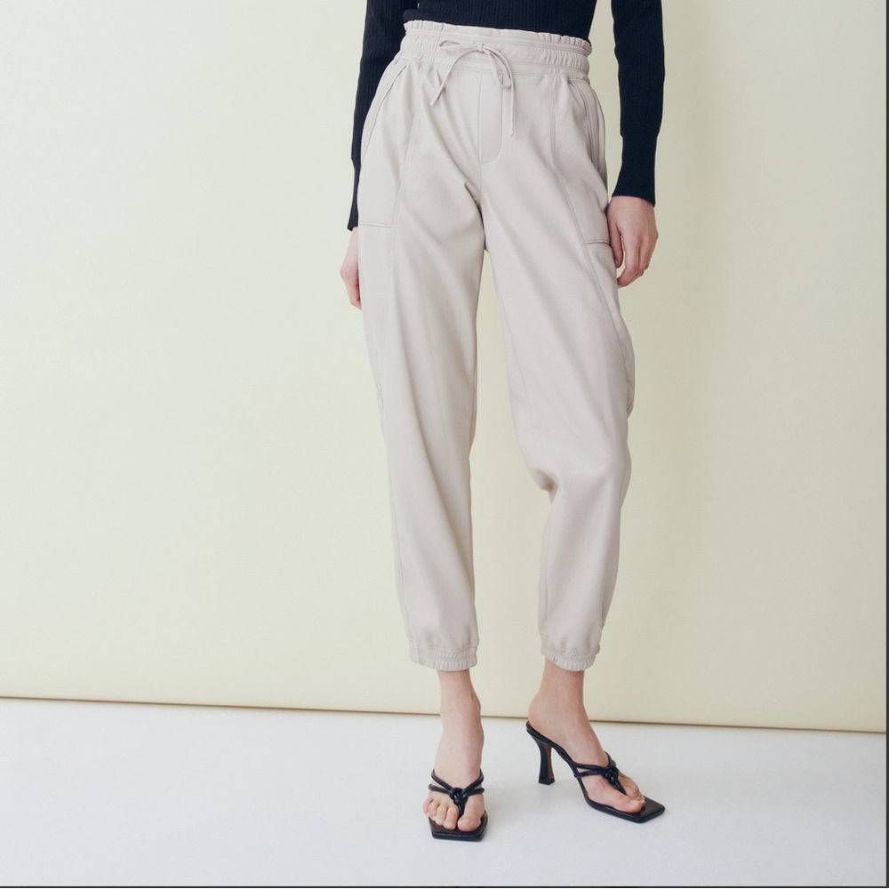 Faux leather khaki joggers